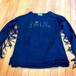 Soul cycle black light weight sweatshirt with fringe
